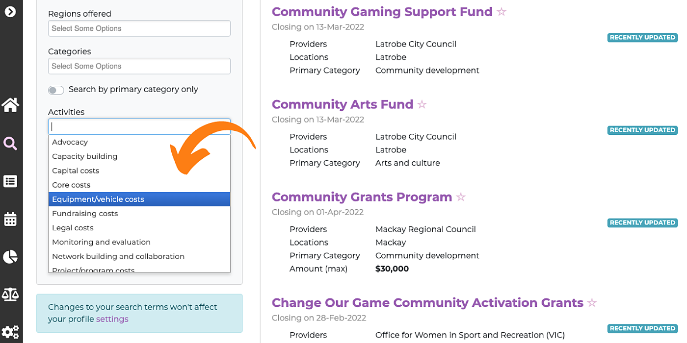 Activity categories